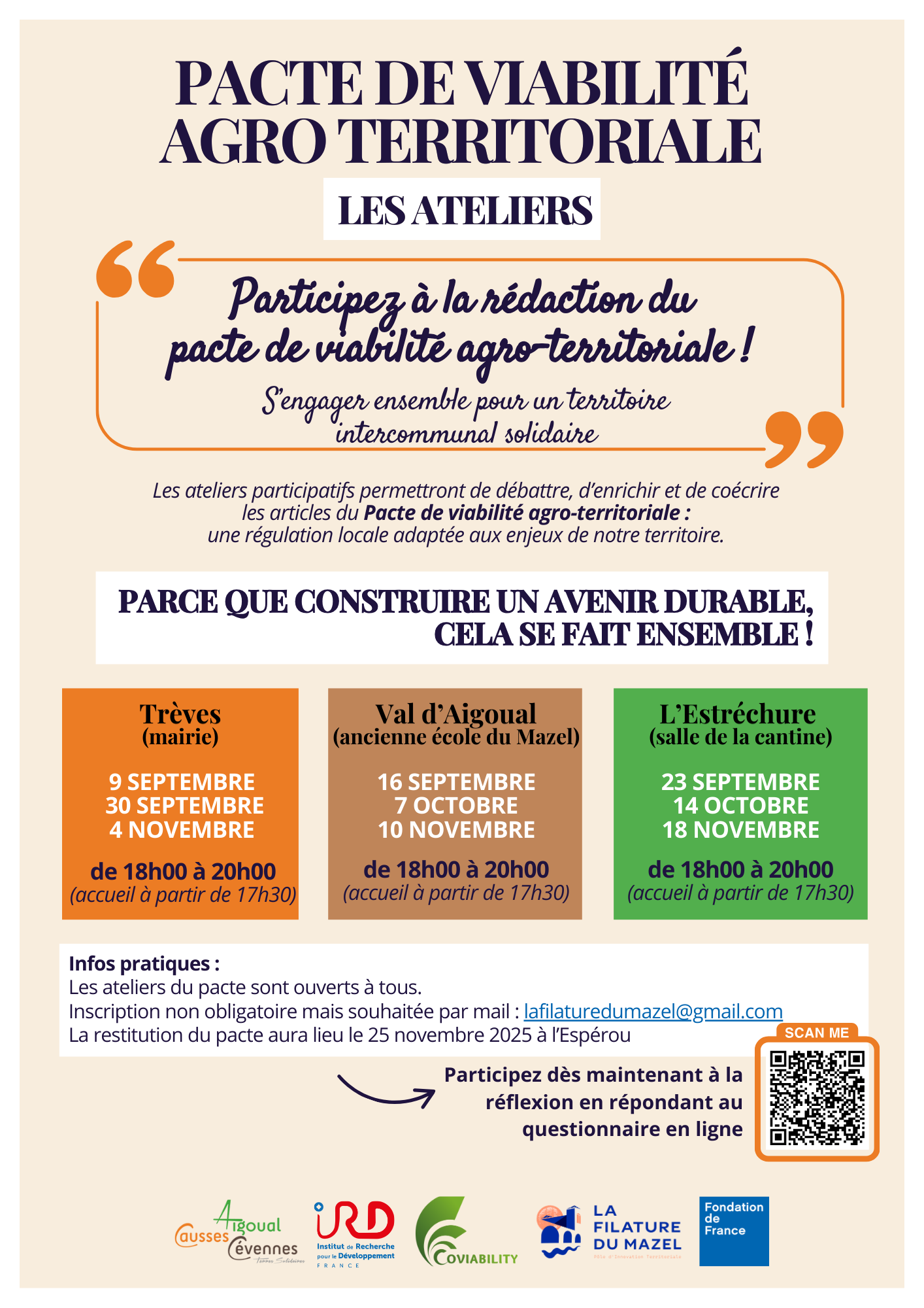 Pacte de Viabilité Agro-Territoriale – Les dates des ateliers