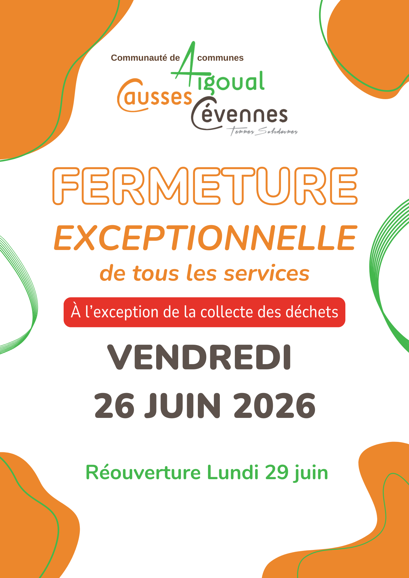 [FERMETURE EXCEPTIONNELLE DES SERVICES COMMUNAUTAIRES – 26 JUIN 2026 ]
